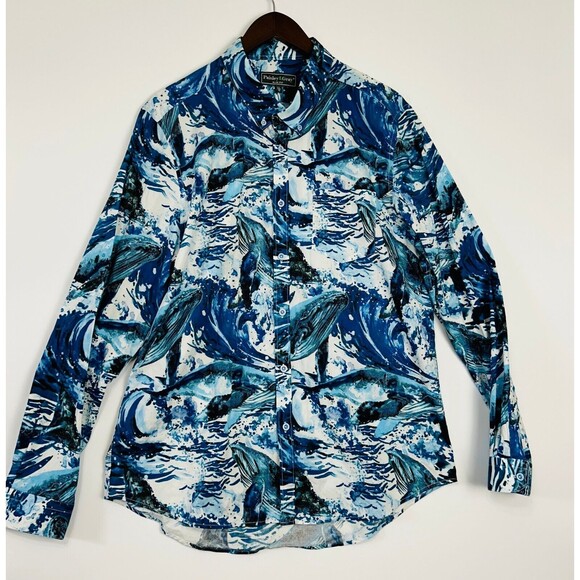 Mens Graphic Button Up Shirt Size XXL Blues Ocean Waves Slim Fit Paisley &‎ Gray - Picture 3 of 16